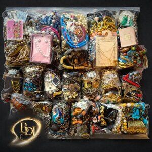 2 LB Mostly Wearable Jewelry Lot | Craft Repair Mix | Tangled Treasure Hunt